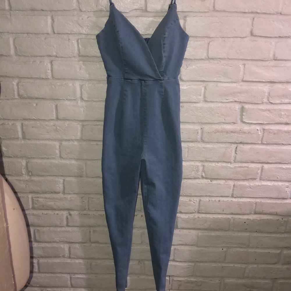 Haute Monde Women Blue Jean Jumpsuit size small